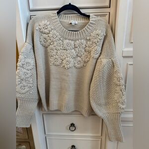 Stellah Cream Floral Knit Sweater